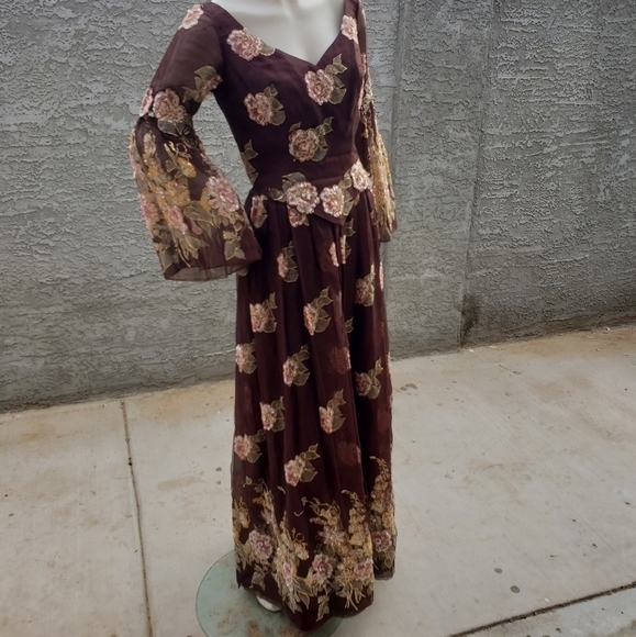 Ruben Panis Dress Vintage 1980's Silk Chiffon Gown - Picture 3 of 16